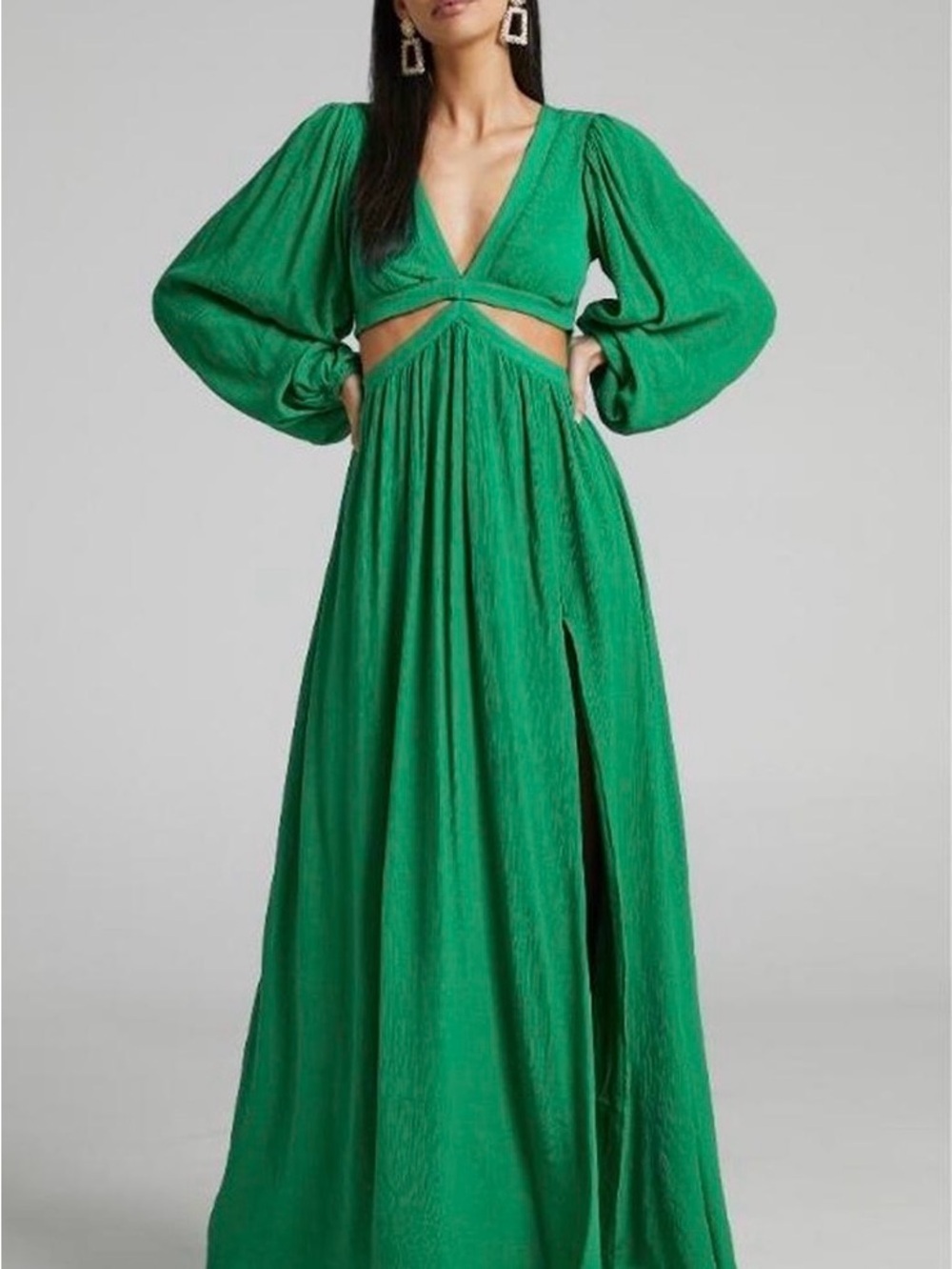 Showpo Emerald Green Long Sleeve Cutout Maxi Dress